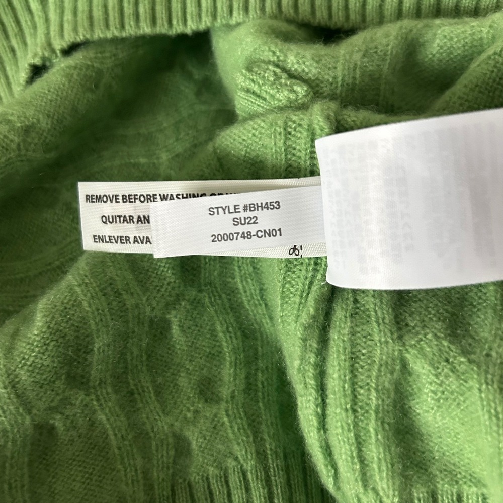 J.Crew 100% Cashmere Cable Knit Henley Short Sleeve Cropped Sweater Green Small - Picture 7 of 7